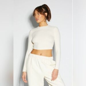 ELADAY NWT Ribbed Noel Long Sleeve Open-Back Crop Top - Lavender L